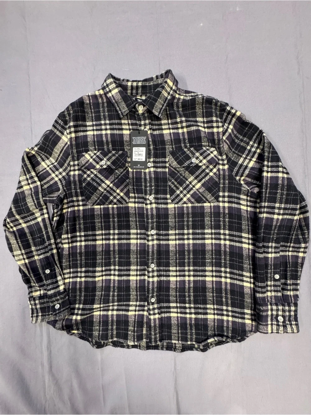 NWT True Religion Travertine Purple/Black Plaid Flannel XL Large Logo On Back 05